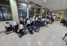 15 Burmese Masseurs Arrested for Working Illegally The suspects seen at Chokchai City Police Station on Mar. 30, 2024.