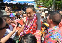 Opinion: 7 Months On as PM, Srettha’s Stature is Being Undermined by Some, and Himself Songkran revelers put powder on PM Srettha Thavisin during the Songkran festival in Hua Hin, Prachuap Khiri Khan province on April 13, 2024.