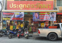 Banners at Lopburi Gold Shop Protest PM on Monkey Issues monkey