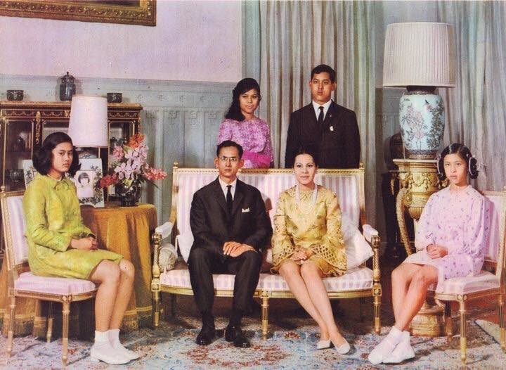 King Rama IX Queen Sirikit and children