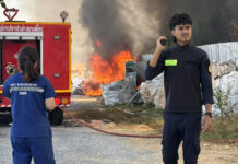 Fire hits scrap shop near Bangkok, blast injures firefighter Fire hits scrap shop near Bangkok, blast injures firefighter