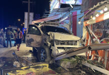 Car crashes into roadside eatery after bus collision Car crashes into roadside eatery after bus collision