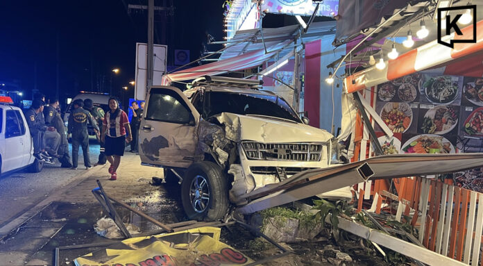 acarcrasheatery Car crashes into roadside eatery after bus collision