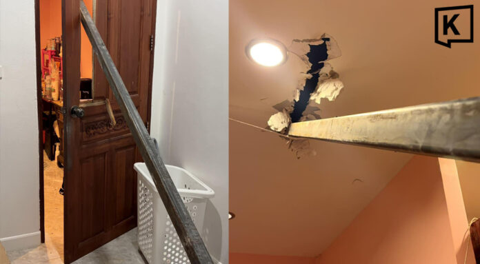 crane beam pierce w Steel rod falls from luxury condo crane into Phuket home