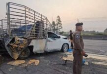 Overtaking attempt triggers multi-vehicle crash in Saraburi, eight injured