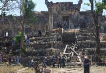 A 1,000-year-old temple lies battered after Cambodia-Thailand border clashes