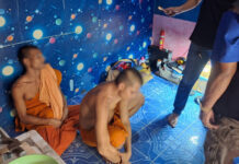 Two monks caught with meth, defrocked in Kanchanaburi Two monks caught with meth, defrocked in Kanchanaburi