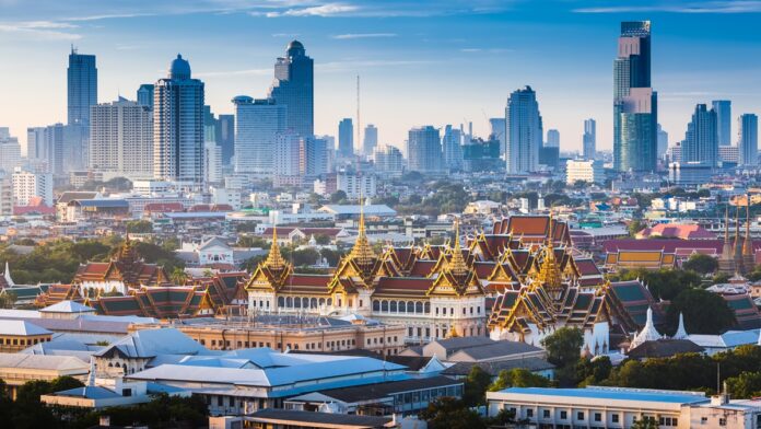 Sunrise with Grand Palace of Bangkok, Thailand