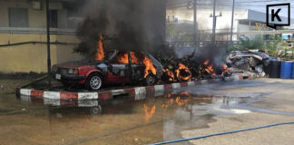 Motorbike fire spreads to car in Bangkok, quickly contained Motorbike fire spreads to car in Bangkok, quickly contained