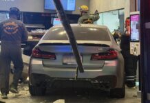 BMW crashes into KFC, injuring 12 people