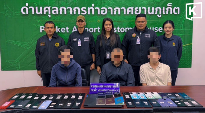 Three foreigners held at Phuket airport with 38 phones