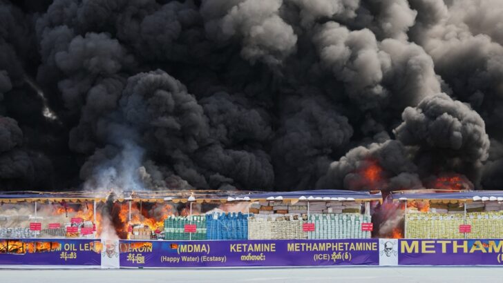 Myanmar torches $600 million in seized heroin, meth and other drugs