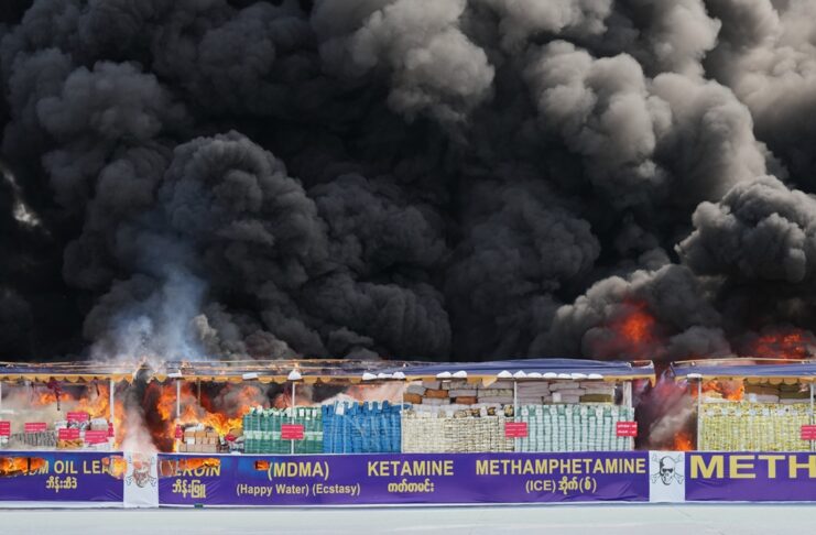 Myanmar torches $600 million in seized heroin, meth and other drugs