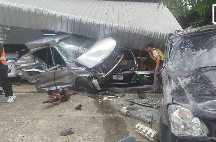 Sedan crashes into car lot, driver dies, drugs found Sedan crashes into car lot, driver dies, drugs found