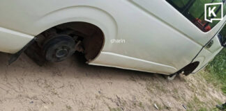 Van Left Overnight by Lam Takhong Dam Stripped of All Wheels Van Left Overnight by Lam Takhong Dam Stripped of All Wheels