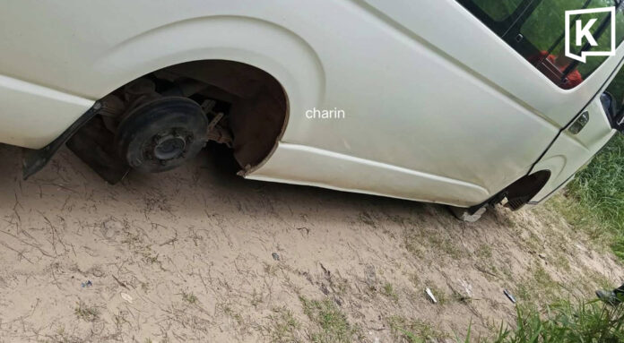 Van Left Overnight by Lam Takhong Dam Stripped of All Wheels Van Left Overnight by Lam Takhong Dam Stripped of All Wheels