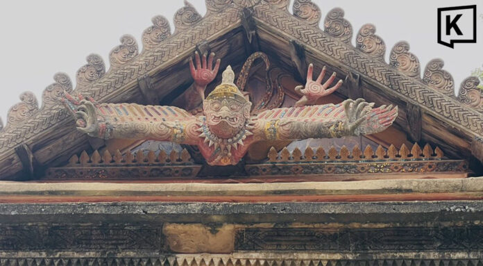The world's only “Flying Garuda” sculpture found at Ang Thong temple hall