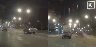 Dashcam captures pickup flipping into gas tanker Dashcam captures pickup flipping over gas tanker