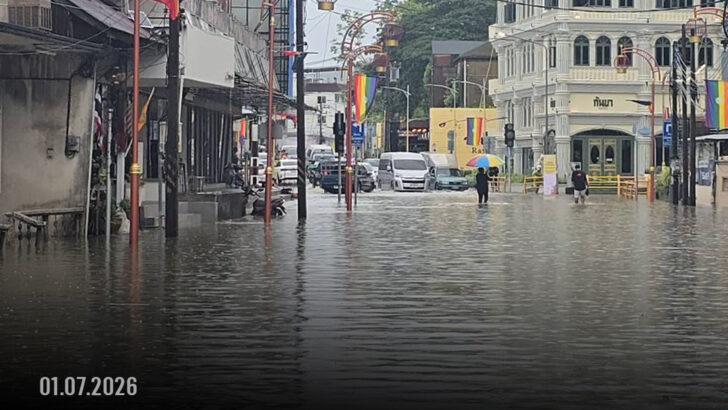 Heavy rain floods Phuket roads as canal level rises