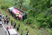 School bus overturns in Surin, 57 students and teachers hurt School bus overturns in Surin, 57 students and teachers hurt