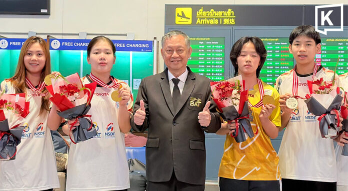 Thai youth shuttlers return home after winning three golds