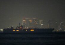 USS Abraham Lincoln sails past Singapore on its way home from Middle East
