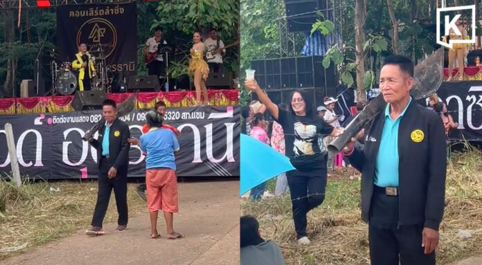 Assistant village headman goes viral for carrying a giant cleaver at concert Assistant village headman goes viral for carrying a giant cleaver at concert