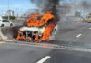 Car bursts into flames on Si Rat Expressway in Bangkok Car bursts into flames on Si Rat Expressway in Bangkok