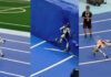 Humanoid robot crashes into wall during ‘Robot Olympics’ training Humanoid robot crashes into wall during ‘Robot Olympics’ training