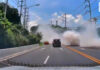White smoke engulfs Phuket road after pickup truck breaks down