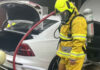 Luxury car catches fire after overnight charging in Pathum Thani