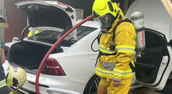 Luxury car catches fire after overnight charging in Pathum Thani
