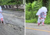 ‘Astronaut’ walks on crater-like road in Kanchanaburi ‘Astronaut’ walks on crater-like road in Kanchanaburi