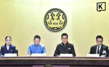 Thailand extends Thai Chuay Thai Plus programme and restores student welfare eligibility 4 government officials sit at a long elevated table with an official logo behind them.