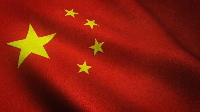 Realistic shot of the waving flag of China with interesting textures