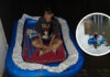 Athletes turn inflatable pool into boat amid Bangkok floods Athletes turn inflatable pool into boat amid Bangkok floods