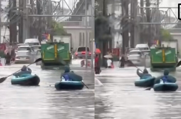 Bangkok duo buy kayak and paddle home as floods block roads Bangkok duo buy kayak and paddle home as floods block roads