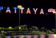Pattaya lights up city sign in US colors to welcome sailors Pattaya lights up city sign in US colors to welcome sailors