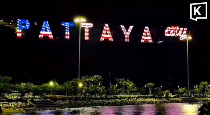 Pattaya lights up city sign in US colors to welcome sailors