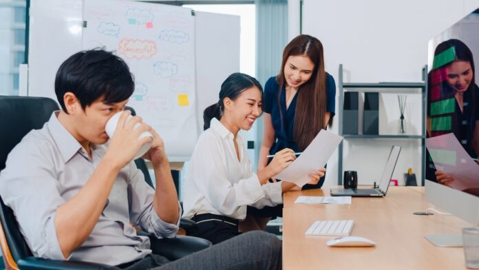 Collaborative process group of multicultural business people in