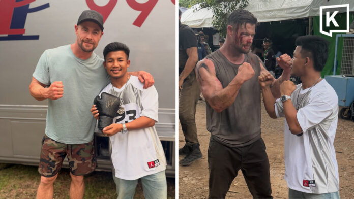 Chris Hemsworth welcomes Thai boxing star Rodtang to Extraction 3 set