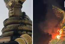 Fire damages sacred naga statue’s ceremonial necklace in Nakhon Phanom Fire damages sacred naga statue’s ceremonial necklace in Nakhon Phanom