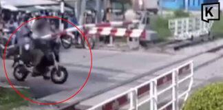 Motorcyclist killed after riding past lowered railway crossing barrier in Pattaya