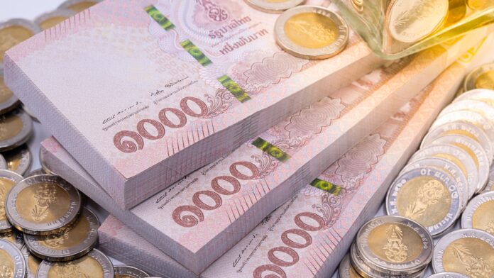 Thai baht banknotes and coins