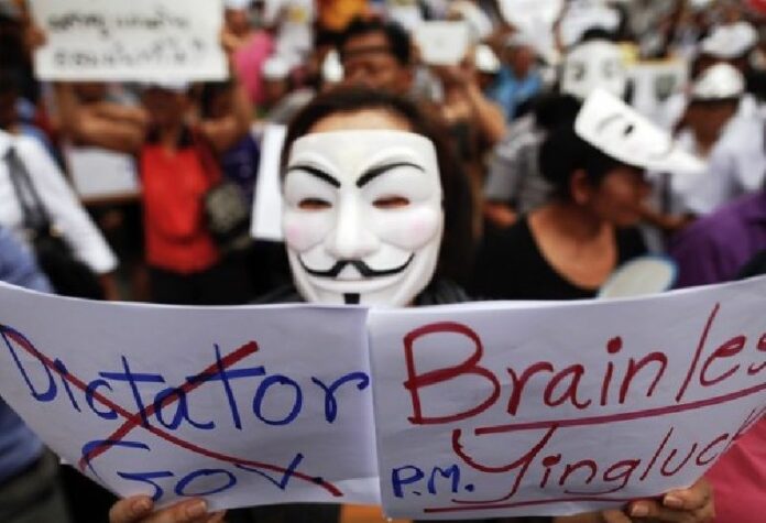 Anti-government critics have regularly portrayed PM Yingluck Shinawatra as stupid or brainless.