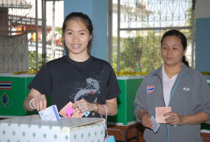 Famous badminton champion, Ratchanok 'May' Intanon, casts her vote at Bang Khae district, 2 February 2014