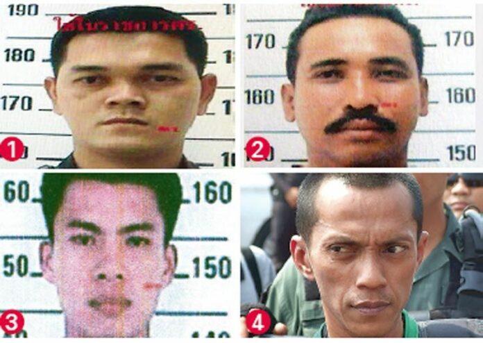 Wanted by the police: Sgt. Chanon Tabthimthong, MSGT Mawin Yangbua, MSGT Wirote Pimsingh. Arrested by the police: Mr. Manuedang Maesae.