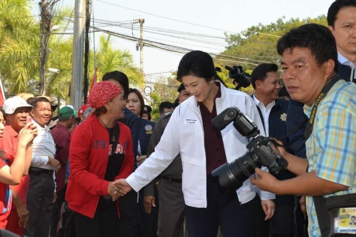 Prime Minister Yingluck Shinawatra visits her supporters in Chiang Rai, one of major strongholds of the Redshirts, 26 February 2014
