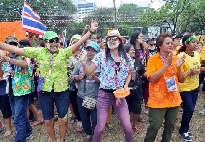 Songkran celebration at anti-government protest rally in Lumpini Park, Bangkok, 14 April 2014