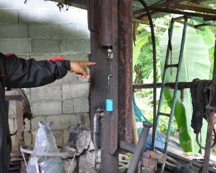 Remnants of a the homemade rock that accidentally exploded and killed a 12-year-old boy in Ubon Ratchathanee province, 30 April 2014.